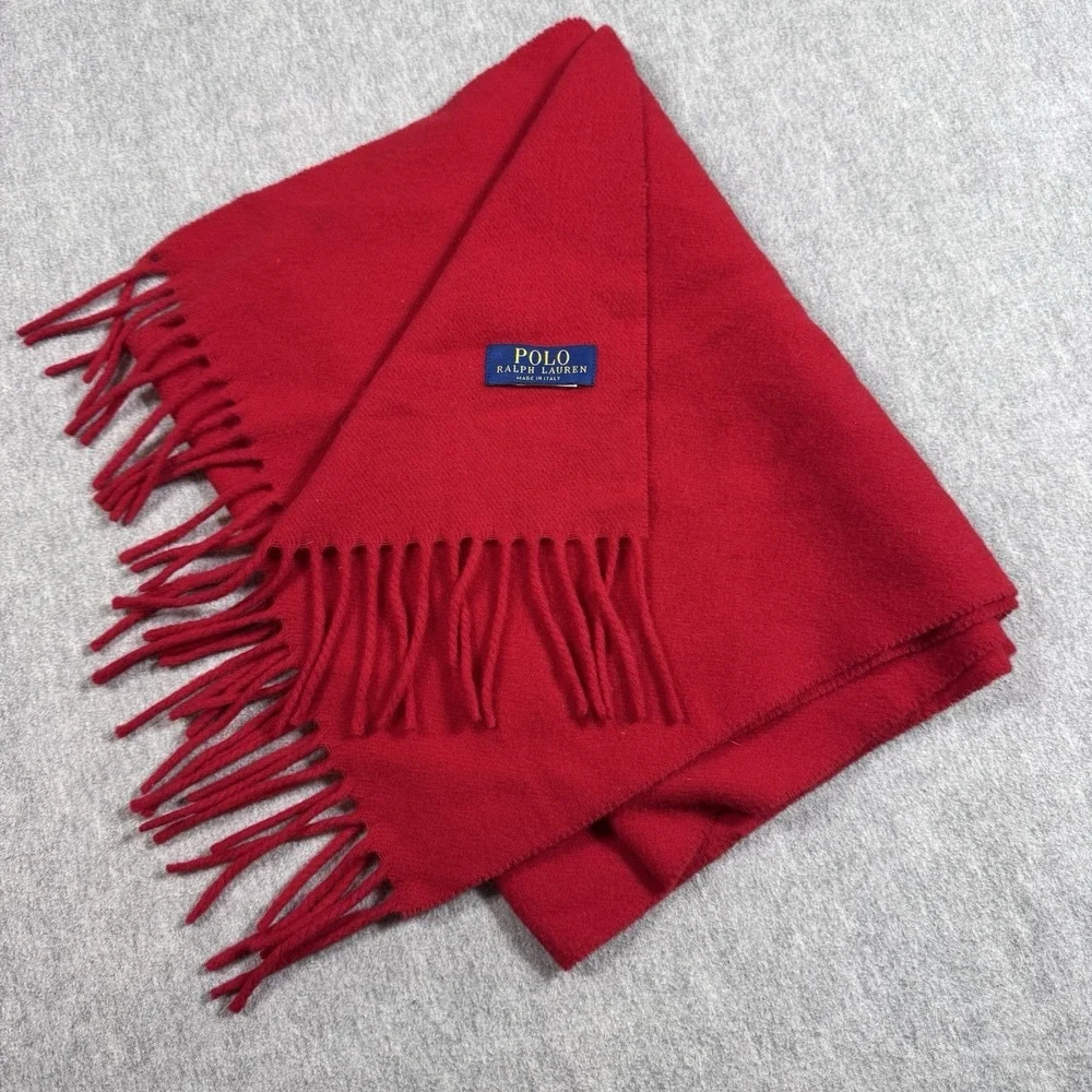 POLO RALPH LAUREN Signature Italian Wool Red Scarf with Pony - Picture 2 of 9